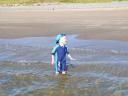 Morgan playing in the sea at Borth