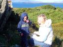 Anna and Morgan geocaching on the Isle of Man