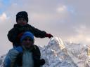 Morgan with his finger on top of a mountain!