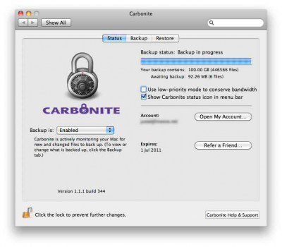 Carbonite Preference Pane