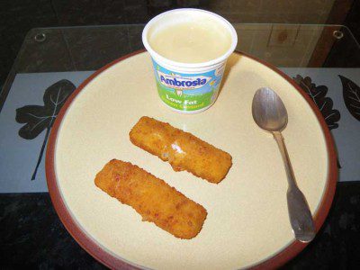 Fish-fingers and custard