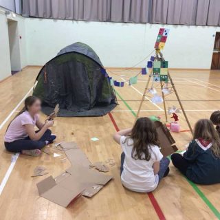 The Girls camp with decorated tree