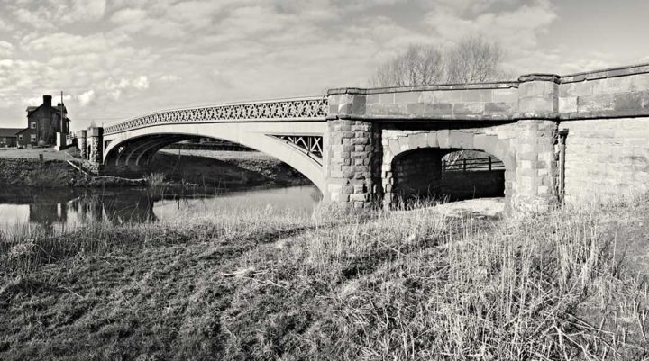 Buttington Bridge in black and white