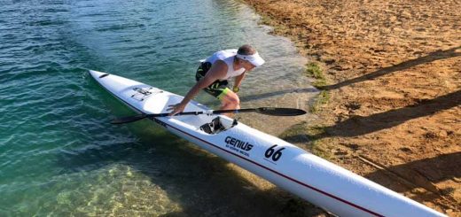 Surf Ski exit at Box End Quadrathlon
