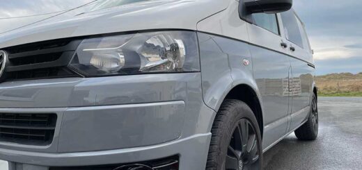 Grey and White VW Camper